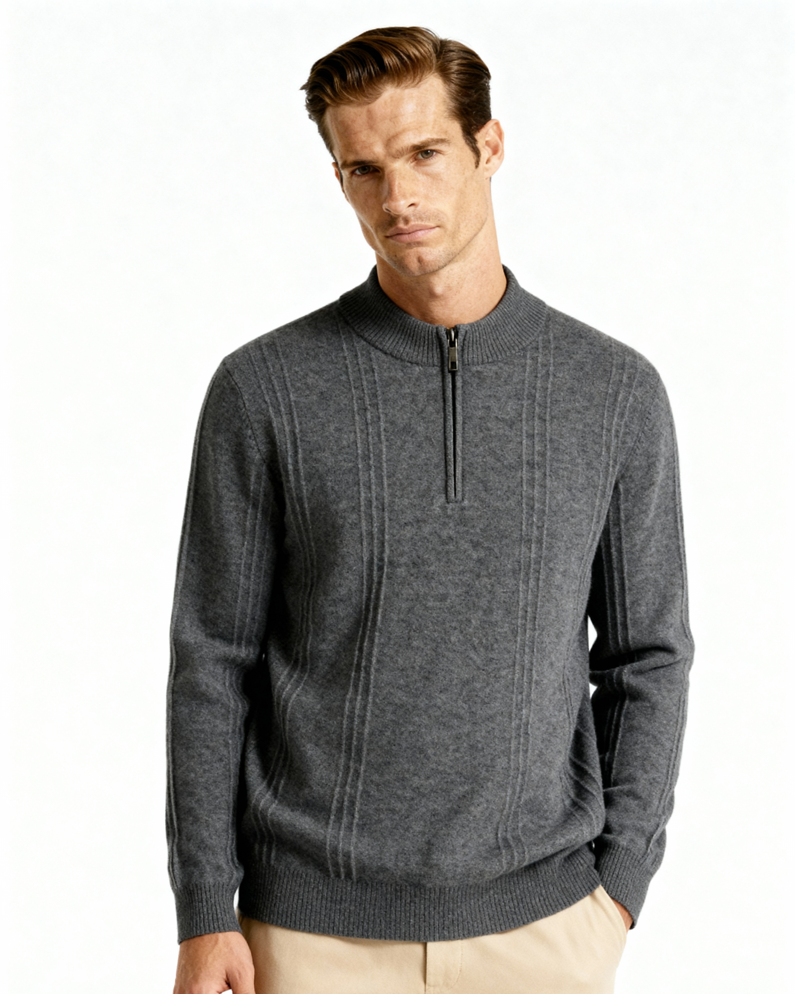 100% Cashmere Ribbed Half Zip - Areistore