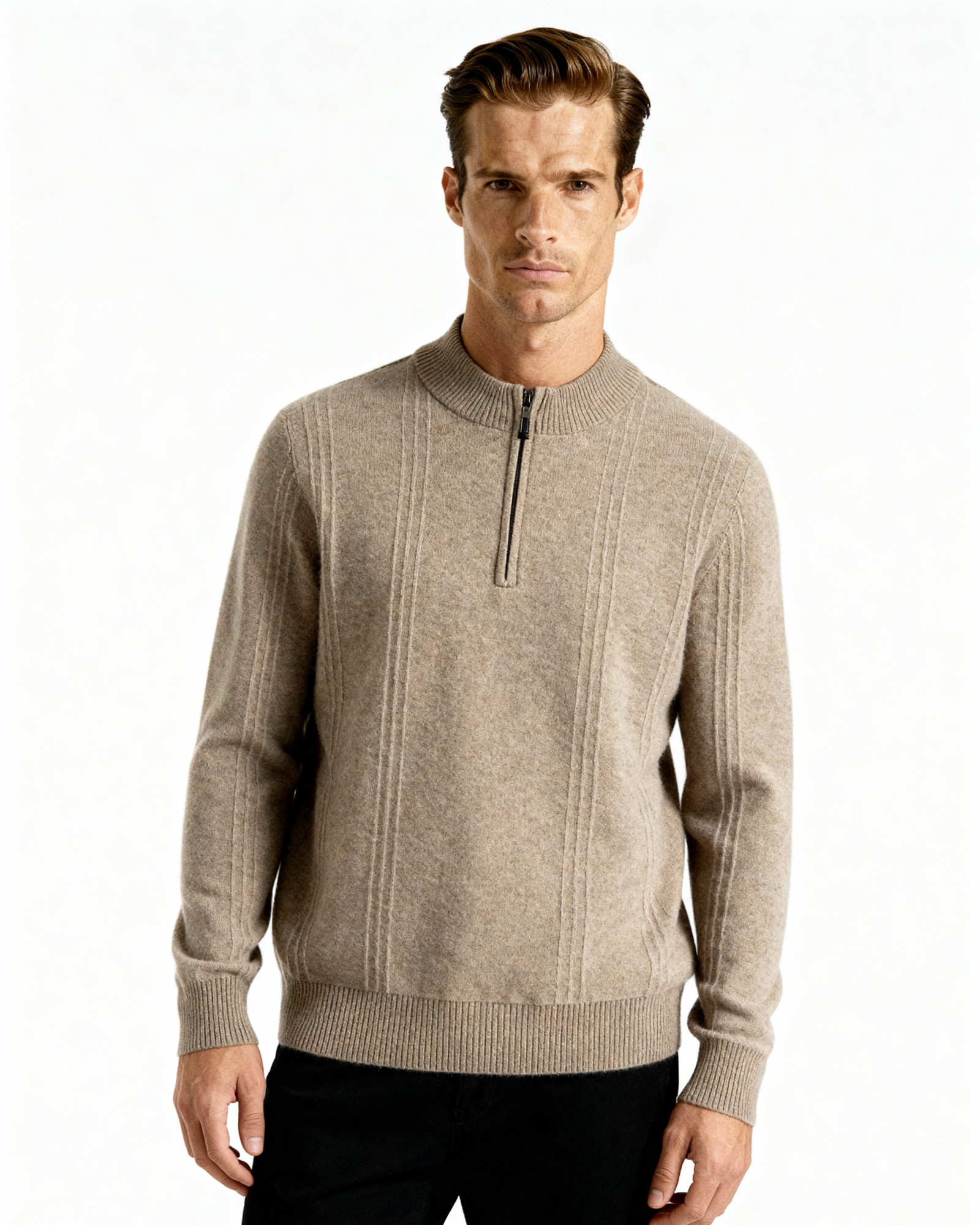 100% Cashmere Ribbed Half Zip - Areistore