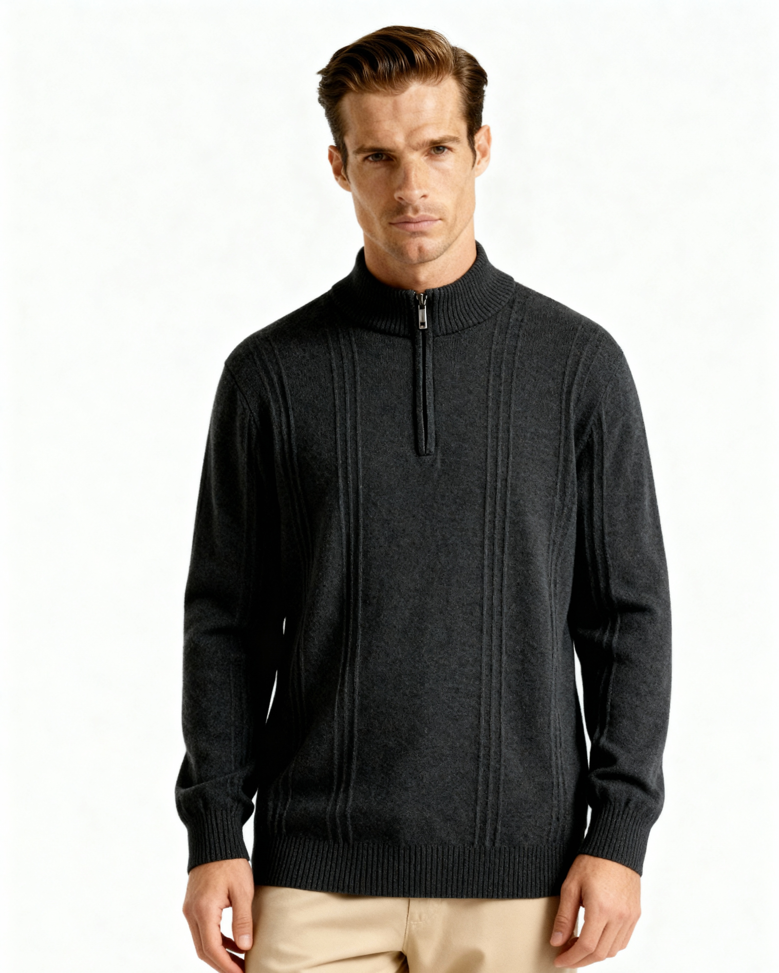 100% Cashmere Ribbed Half Zip - Areistore