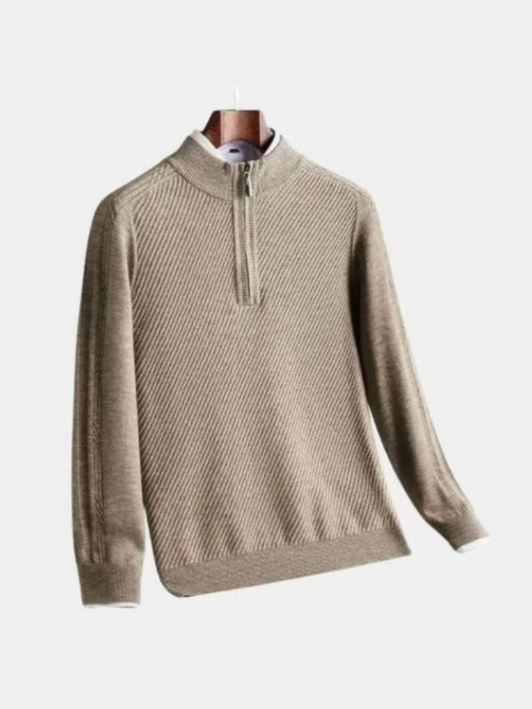 Stripe Quarter Zip Wool Sweater - Areistore