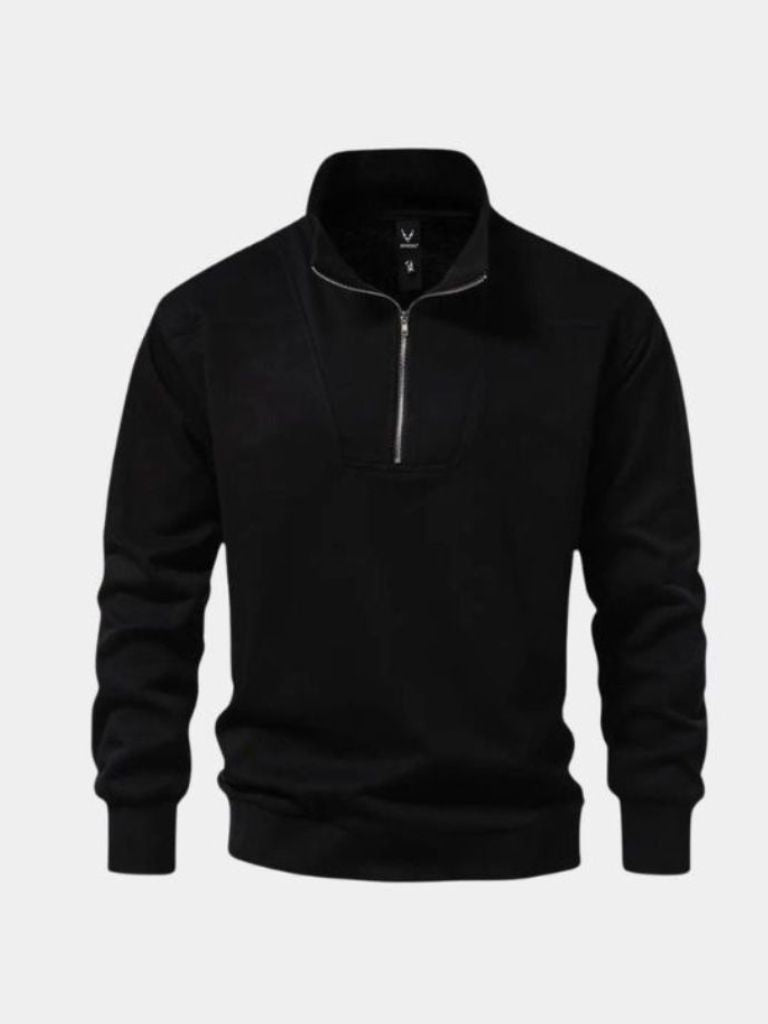 Zip Black Lapel Sports Sweatshirt - Areistore